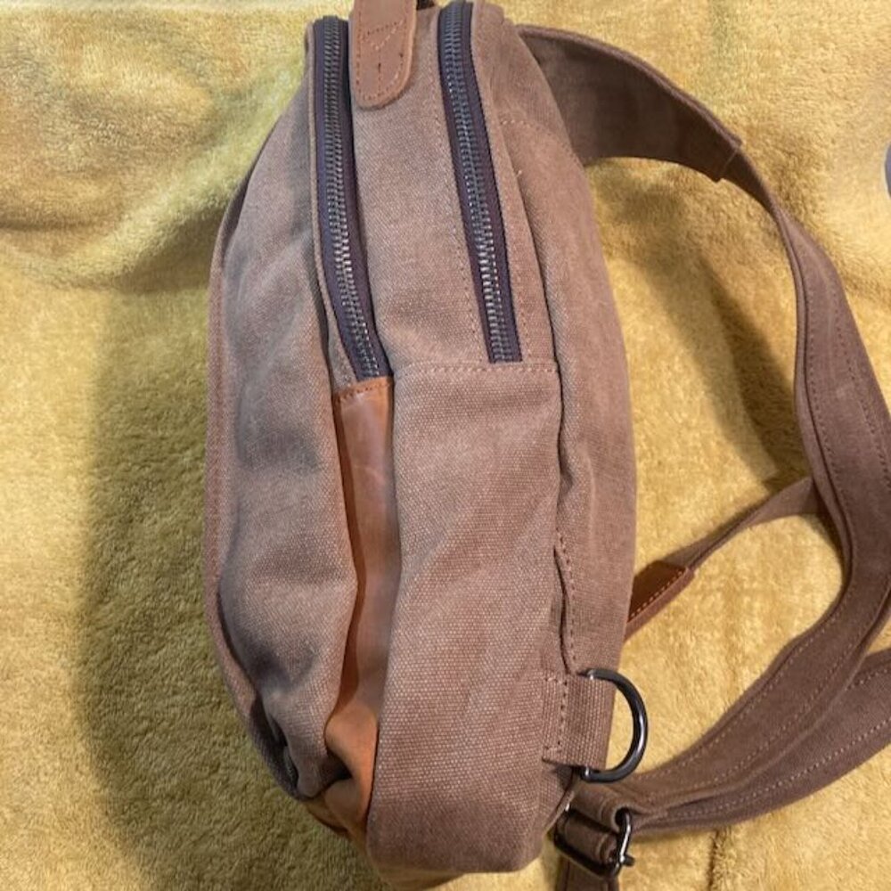 United Leather Canvas Sling Bag Brown NWOT - Picture 3 of 16